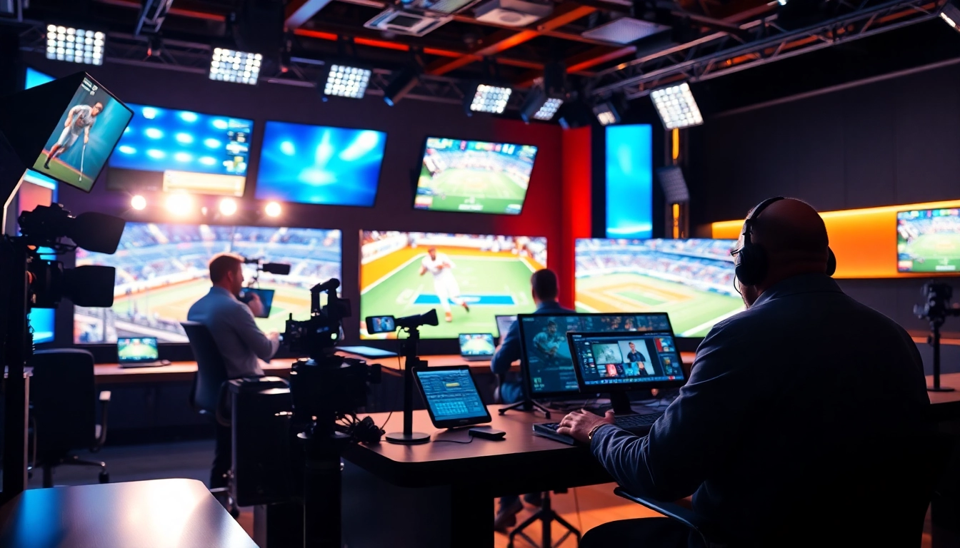 Engaging sports broadcasting studio showcasing professionals at work for dynamic audience experience.