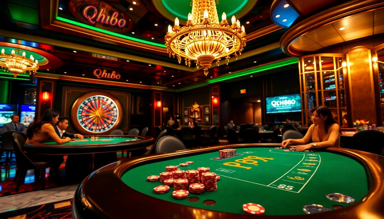 Experience thrilling online gaming at qh88 with vibrant casino visuals of poker and roulette.