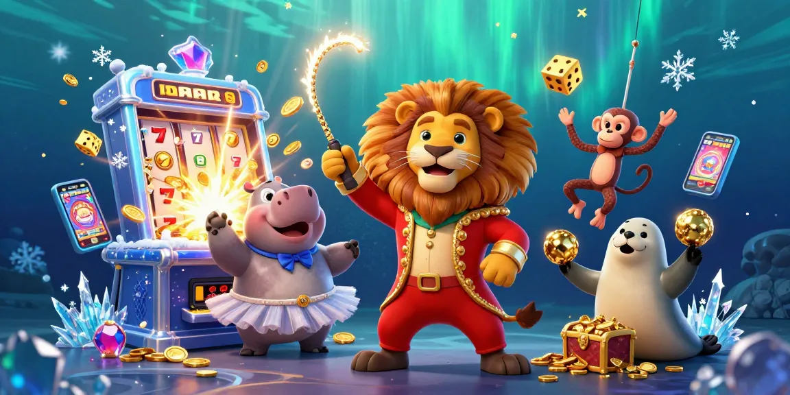 Experience thrilling gameplay with IDNSCORE featuring a vibrant circus scene with charismatic characters and casino elements.