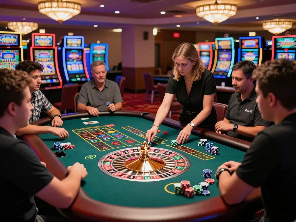 Players engaged in intense gambling at MM88 casino roulette table, vibrant atmosphere and dynamic action.