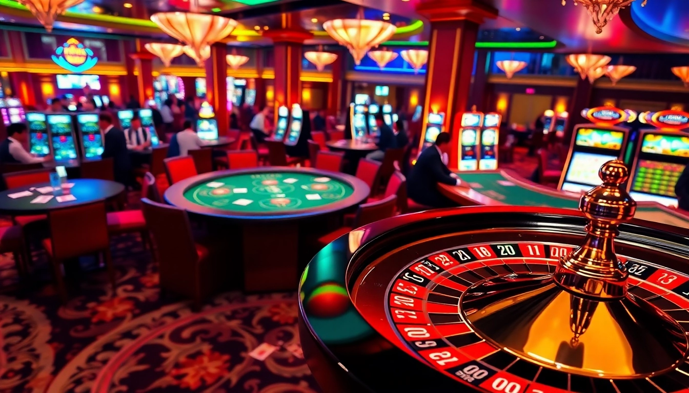 K88 casino excitement with a stylish roulette wheel and poker tables.
