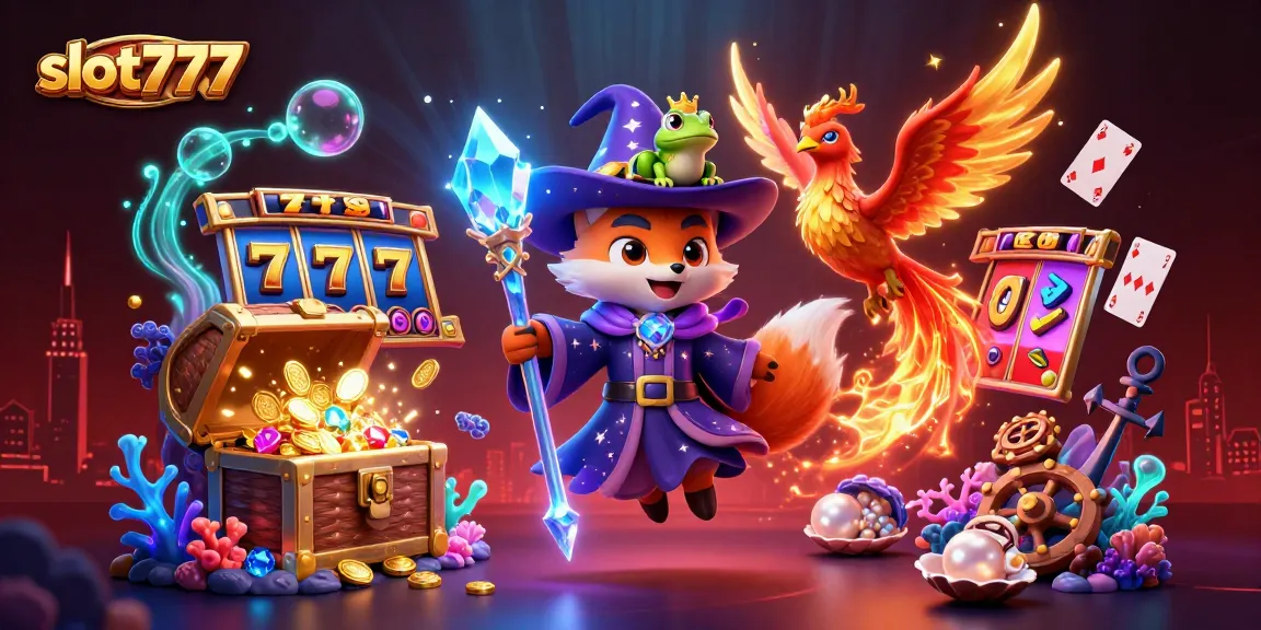 Engage with slot777 action through vibrant casino elements in a magical 3D illustration.