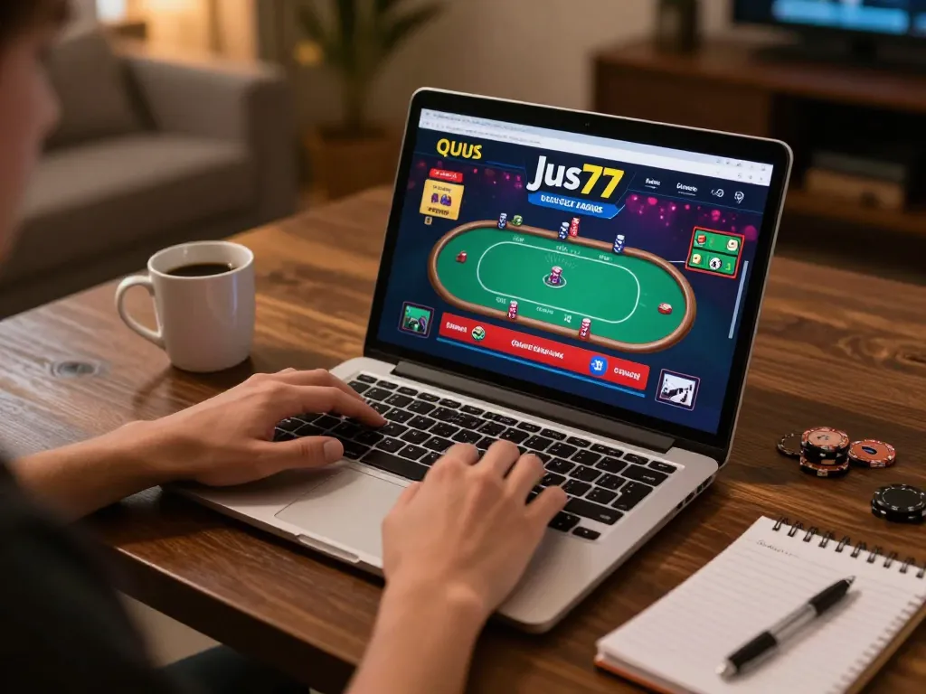 Terlibat dalam permainan poker online strategis di platform jus77 di rumah yang nyaman.