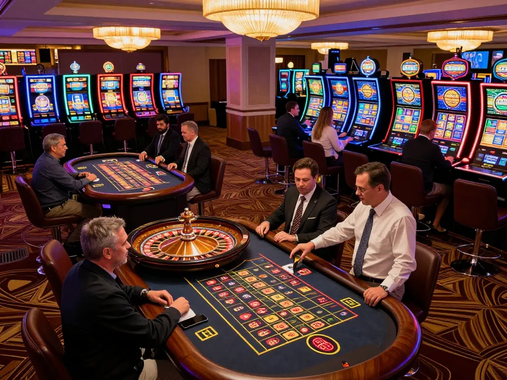 cm88 players enjoying roulette at a luxury casino with vibrant lights and elegant decor