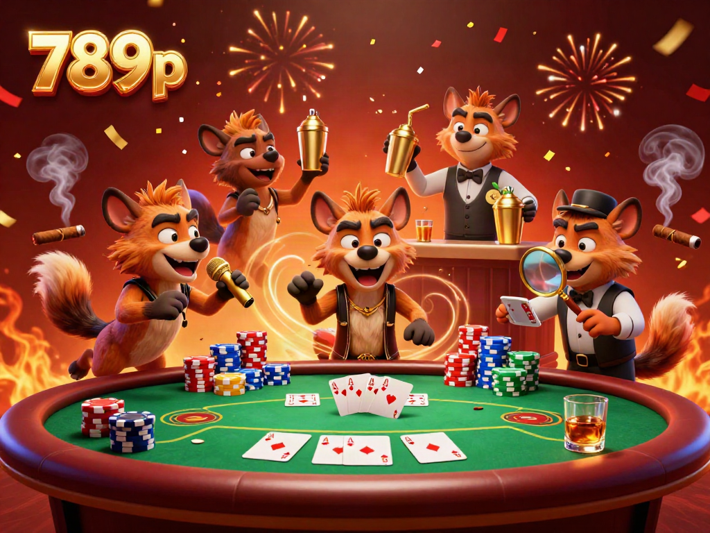 Experience the thrilling ambiance of 789p casino with cartoon hyenas enjoying a comedy night filled with poker action.