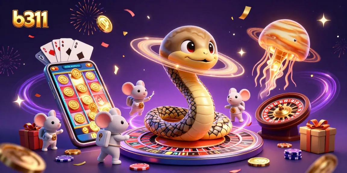 Aposte no b311 enquanto a cobra de anéis gira na roleta, com coelhos de espaço animando a cena de jogo.