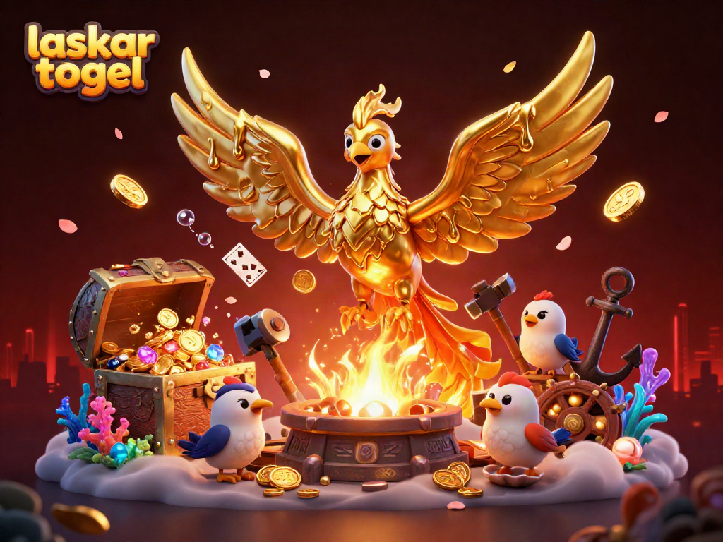 Engage with laskar togel as the golden phoenix rises, surrounded by vibrant gaming elements.