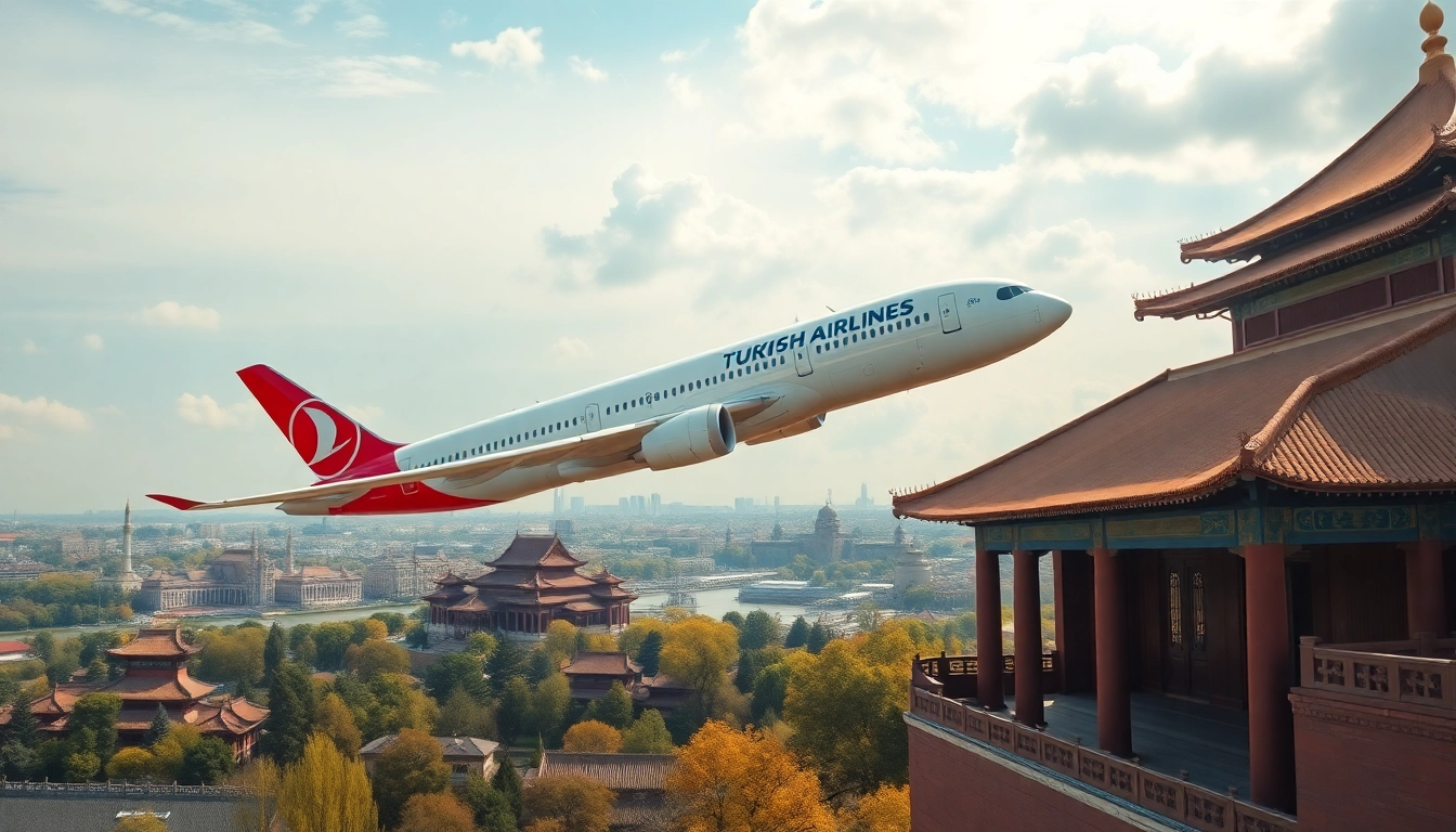 tk88 flight of Turkish Airlines Boeing 787 soaring over Istanbul and Beijing in a vibrant landscape