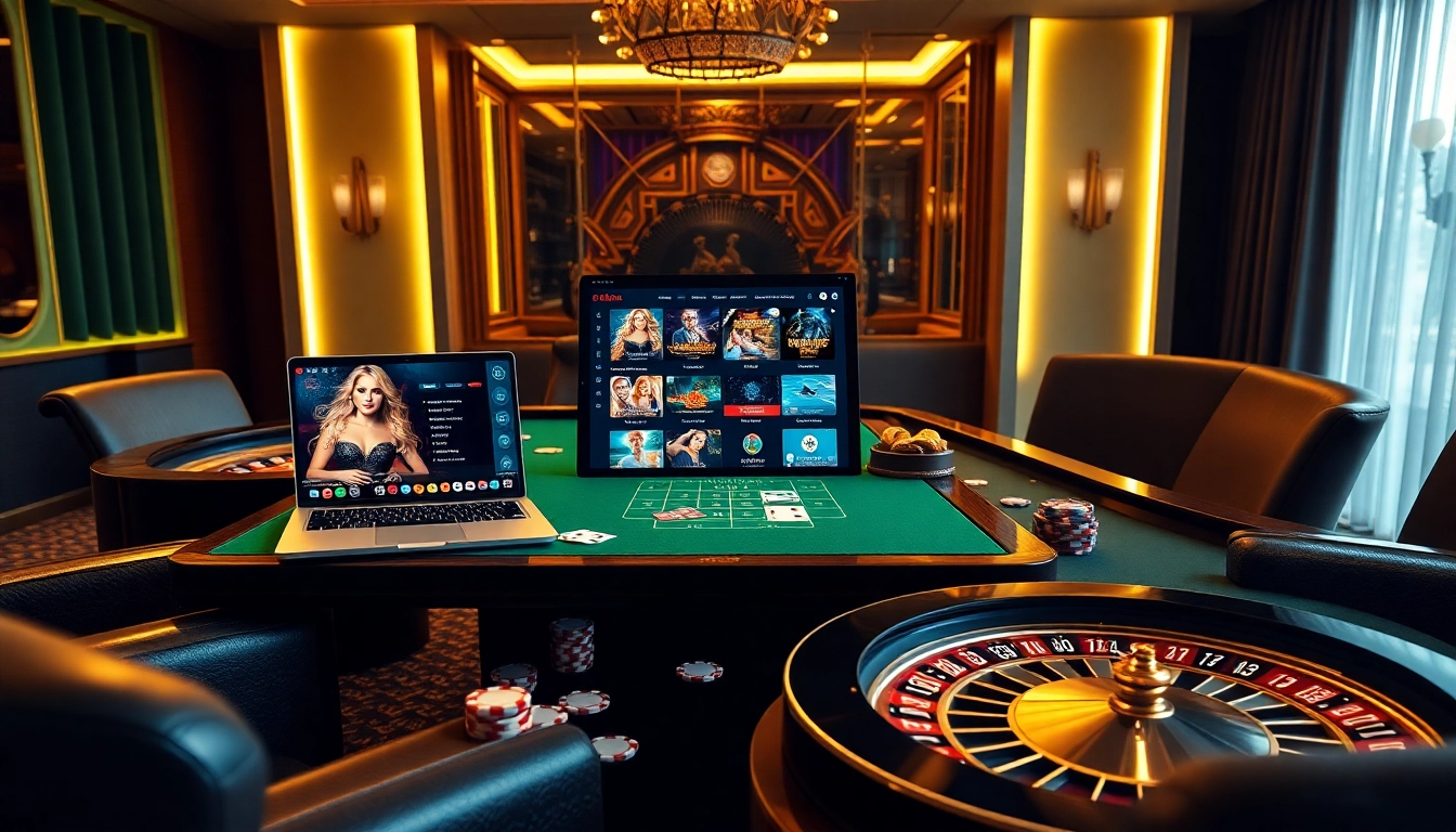 An engaging online gambling scene with a focus on rr88.pizza, featuring luxurious casino elements and gameplay excitement.