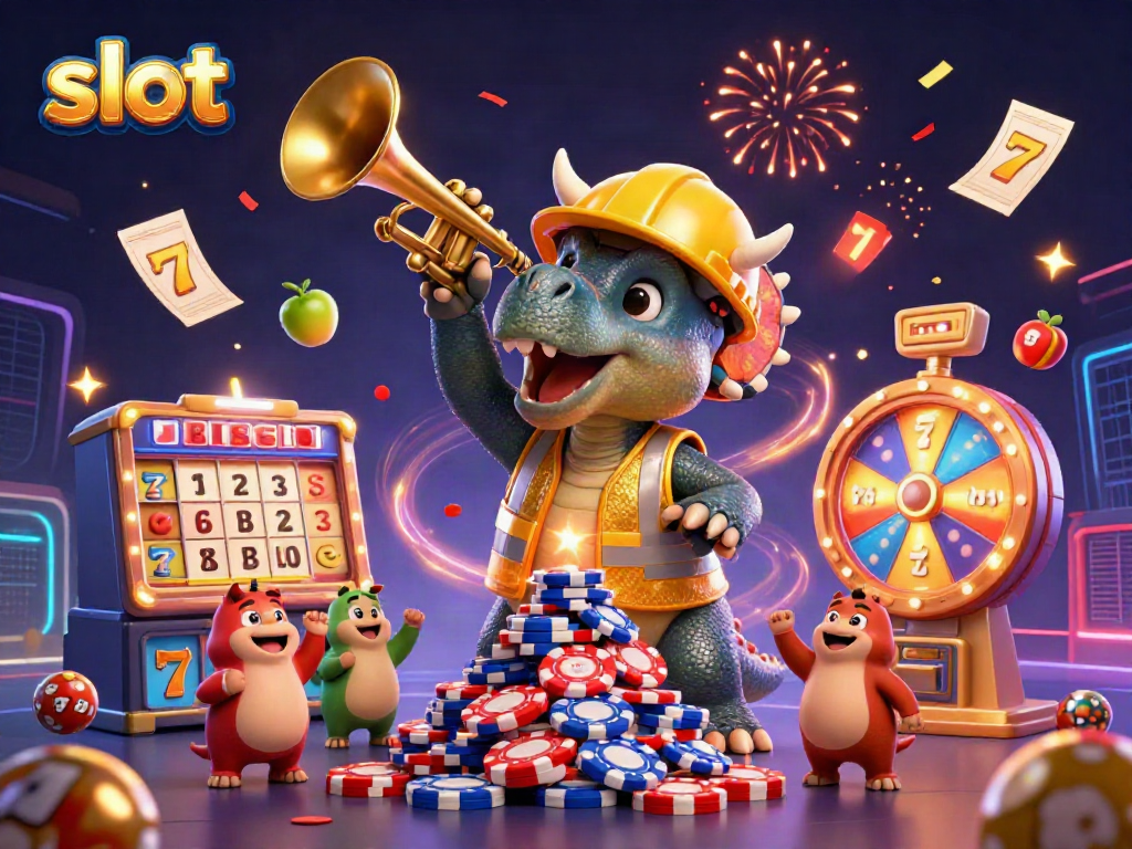 Mendorong slot dengan simbol keberuntungan dan karakter lucu dalam perayaan kasino