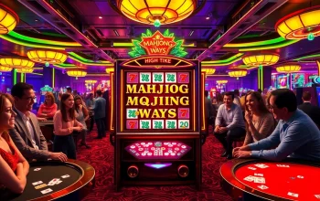 Play Mahjong Ways at an engaging casino environment with vibrant slot machines and thrilled players.
