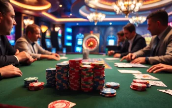 Players strategize over a poker table, immersed in the luxury of PXJ casino gaming.
