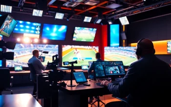 Engaging sports broadcasting studio showcasing professionals at work for dynamic audience experience.