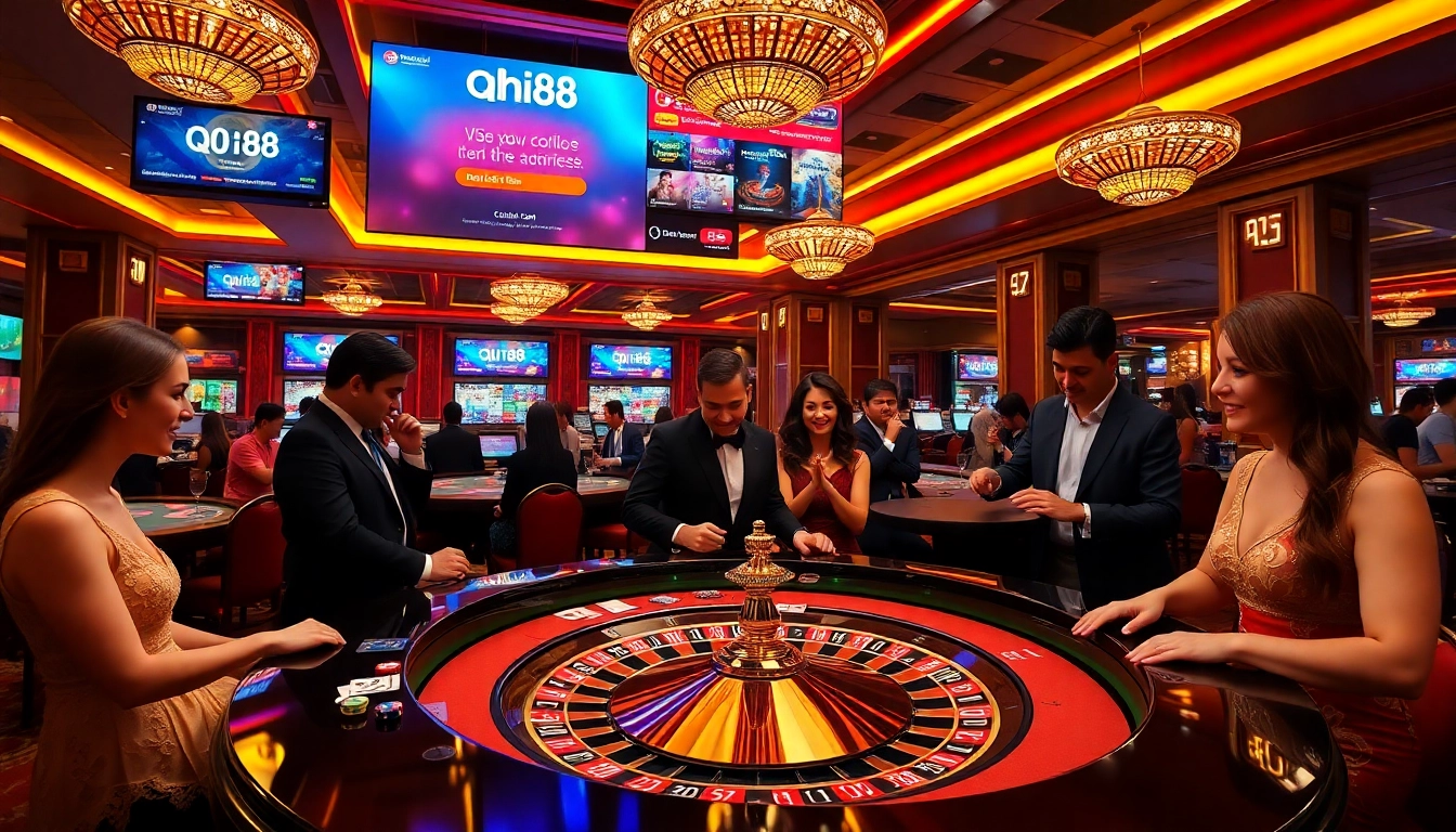 Experience the thrill of gaming at qh88's luxurious casino table with vibrant poker chips and cards.