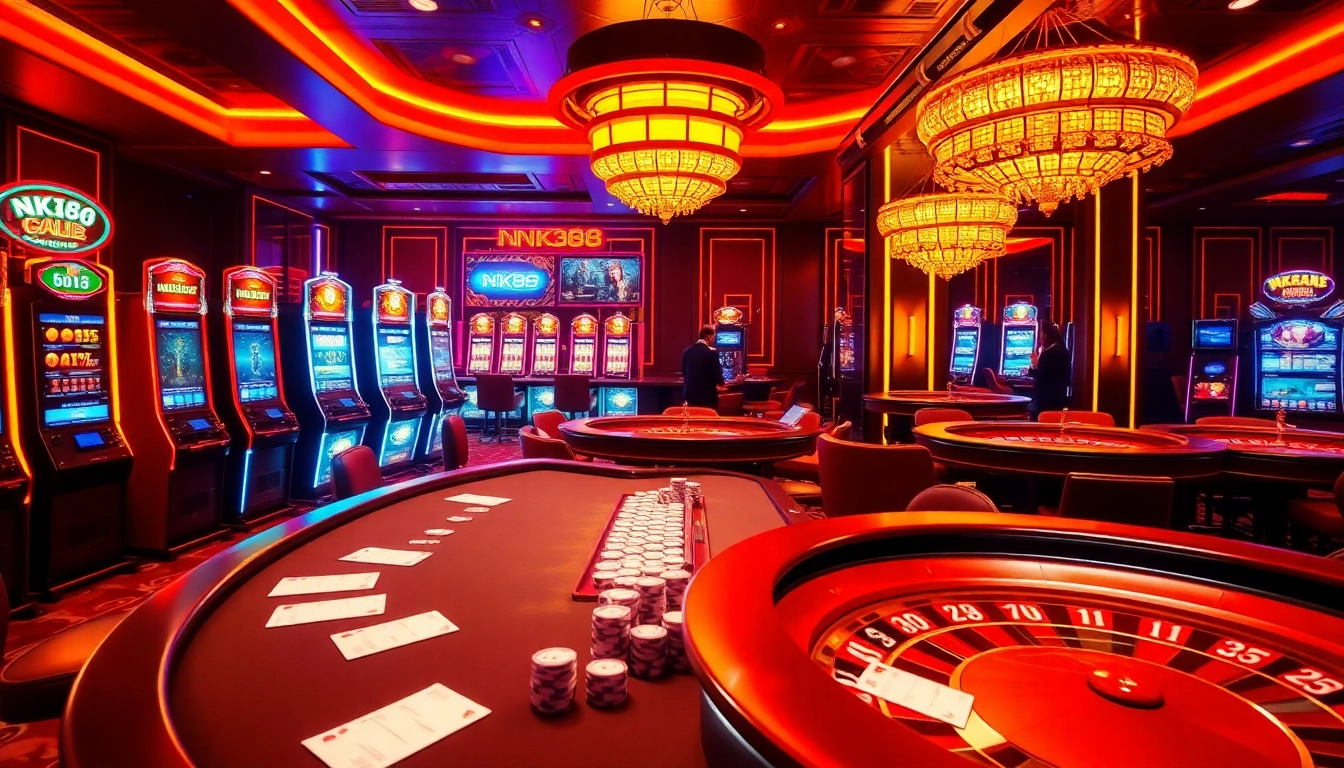 Experience NK88's vibrant casino atmosphere with exciting slots and poker tables.