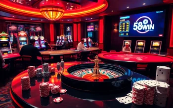 Players enjoying a thrilling gaming experience at 58WIN casino with cards and chips.