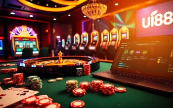 Experience thrilling gameplay at uu88 with vibrant casino tables, colorful chips, and exciting slot machines.