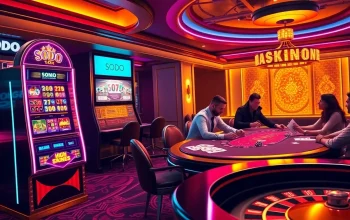 SODO-themed slot machine and high-stakes poker players in an elegant casino setting.