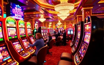 Players exhilarated while trying their luck on slot gacor machines in a vibrant casino setting.