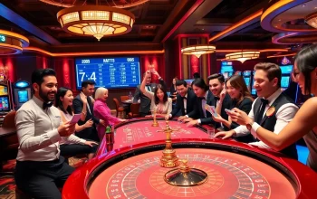 Experience the excitement of NA777 with vibrant casino tables, dealers, and players celebrating wins.