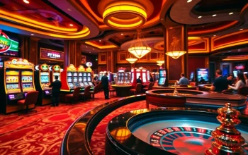 C168 casino scene showcasing players at a gaming table and vibrant slot machines.