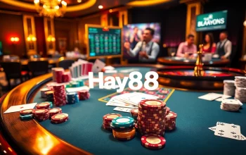 Experience thrilling moments at Hay88 with vibrant poker chips and a roulette wheel in an exciting casino scene.