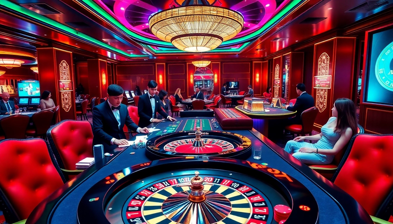 Experience the thrill of casino games at https://lv88.ltd/, featuring vibrant tables and professional dealers engaging players.