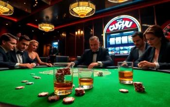 Players engage at a high-stakes table in a vibrant casino, showcasing cucu 777 and excitement.