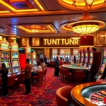 Experience nổ hũ đổi thưởng with vibrant slot machines and lively casino ambiance.