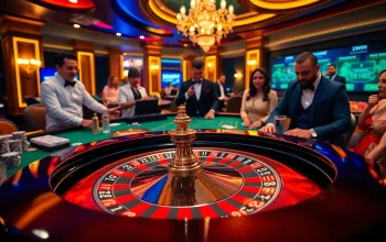 33win players enjoying an exciting game at a luxurious casino table with chips and cards.