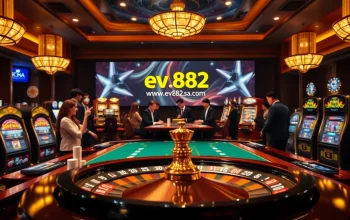 Exciting casino scene with players at a table and digital interaction at http://ev882.sa.com/ for immersive gambling.