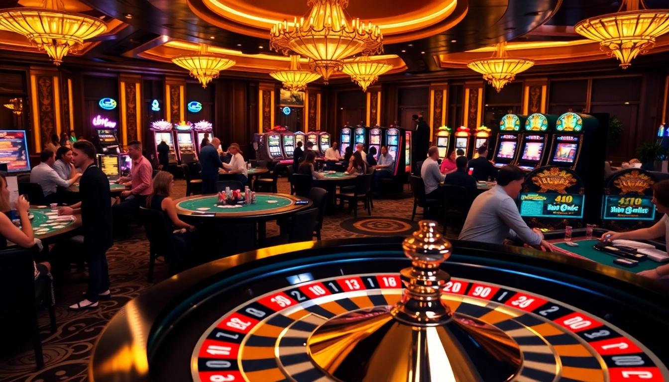 Exciting B52 casino experience with roulette, poker tables, and vibrant betting elements.