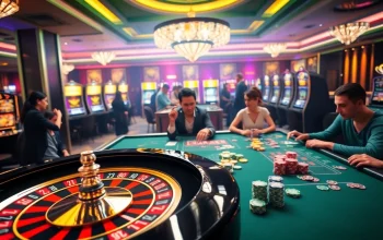 Xin88 players enjoying a thrilling game at a luxurious casino table with vibrant colors.