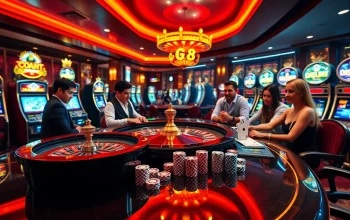 Exciting GG88 casino scene featuring a roulette wheel and engaged players in vibrant lighting.